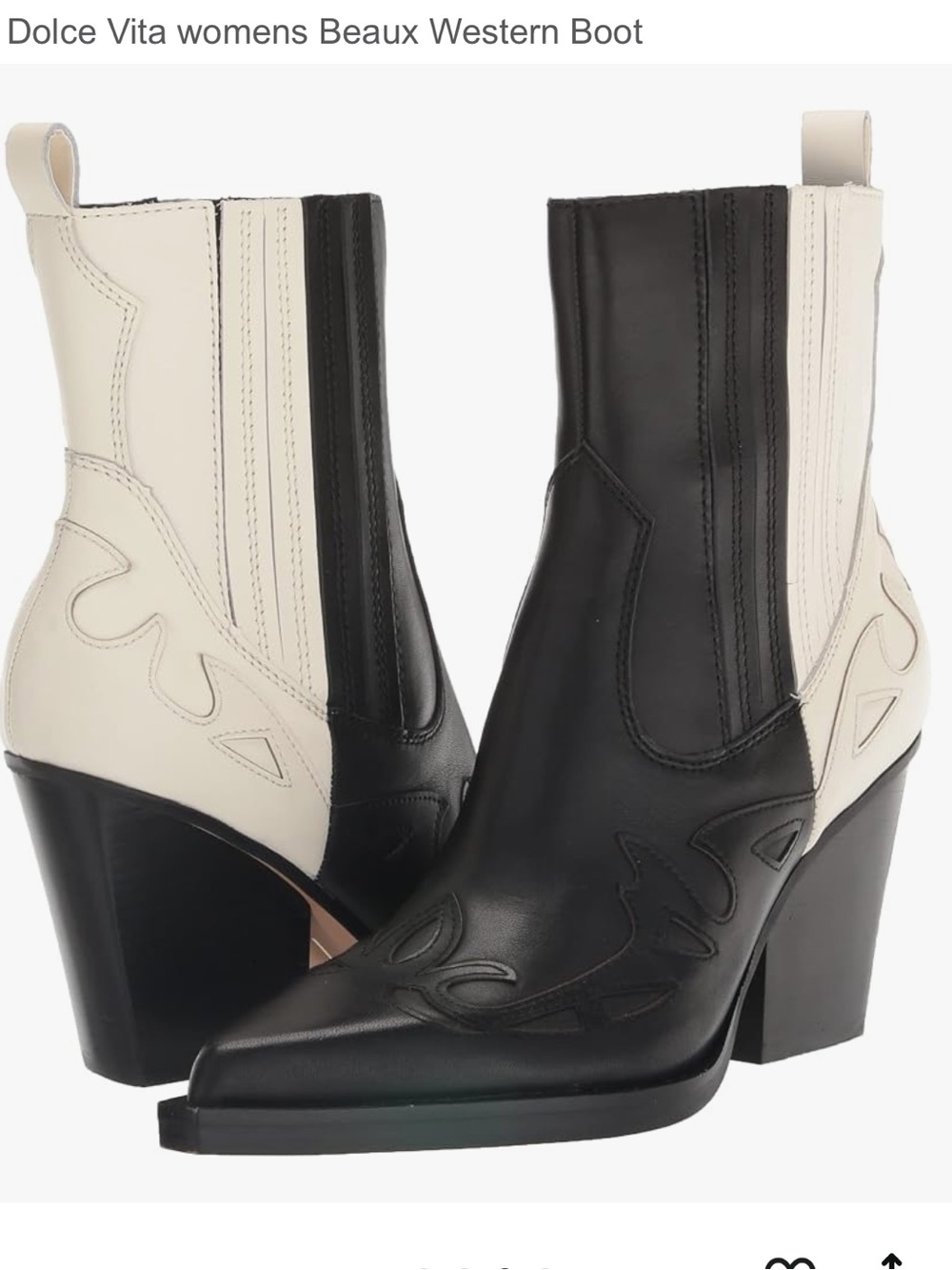 Dolce Vita Beaux Black White Leather Cowgirl Western Ankle Boots Size 7